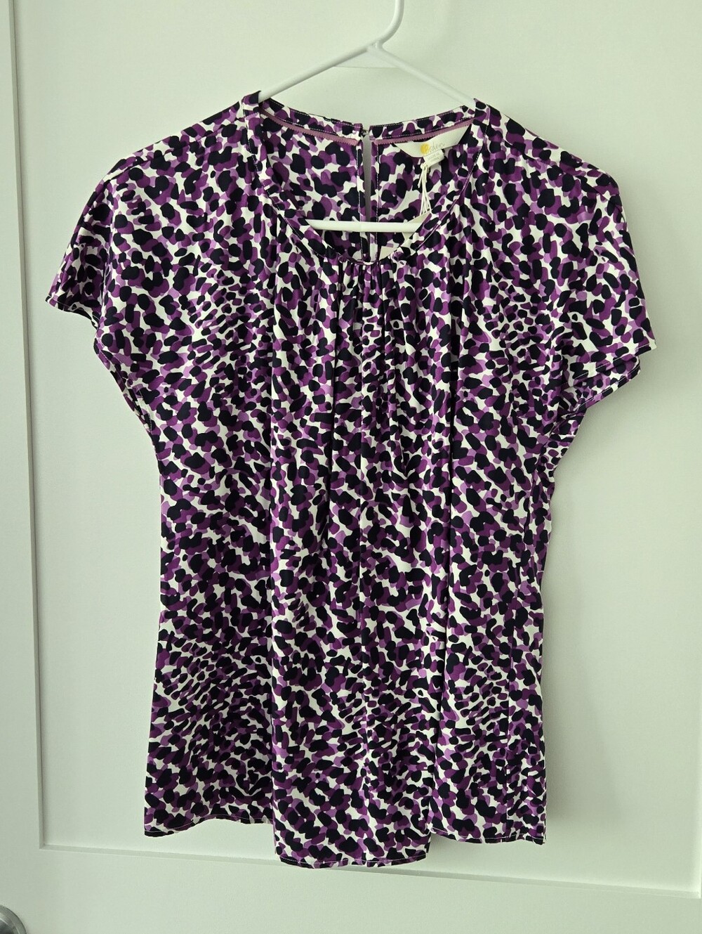 NWT Boden Purple & Black Printed Short Sleeve Blouse Sz 6